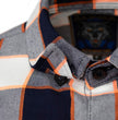 MMCC Men's Alpha Navy White Orange Plaid Flannel Shirt - 100% Cotton with Microfiber Wipe Panel - MMC11604
