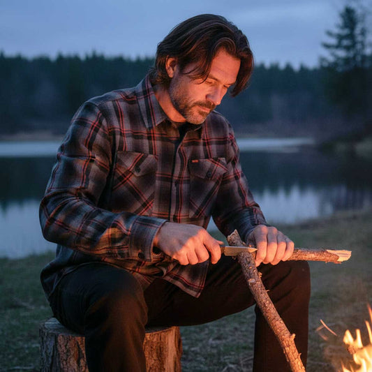 MMCC Men's Eclipse Grey Black Red Plaid Flannel Shirt - 100% Cotton with Microfiber Wipe Panel -MMC11605
