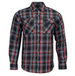 MMCC Men's Eclipse Grey Black Red Plaid Flannel Shirt - 100% Cotton with Microfiber Wipe Panel -MMC11605