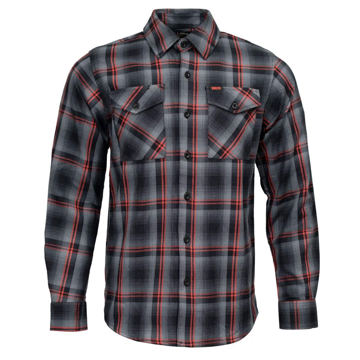 MMCC Men's Eclipse Grey Black Red Plaid Flannel Shirt - 100% Cotton with Microfiber Wipe Panel -MMC11605