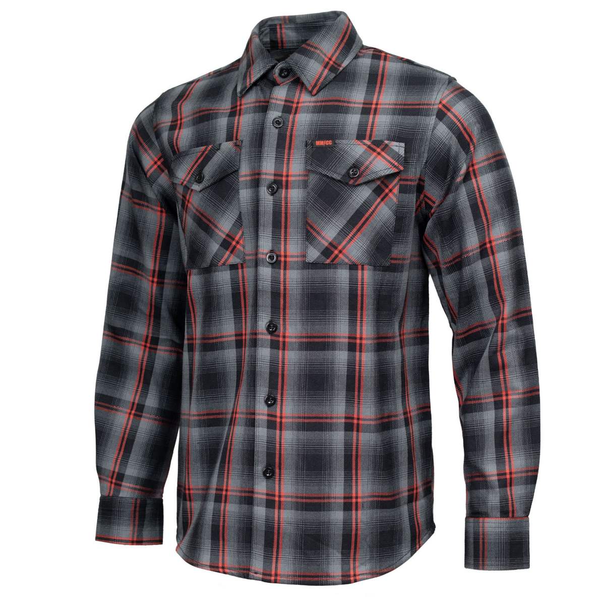MMCC Men's Eclipse Grey Black Red Plaid Flannel Shirt - 100% Cotton with Microfiber Wipe Panel -MMC11605