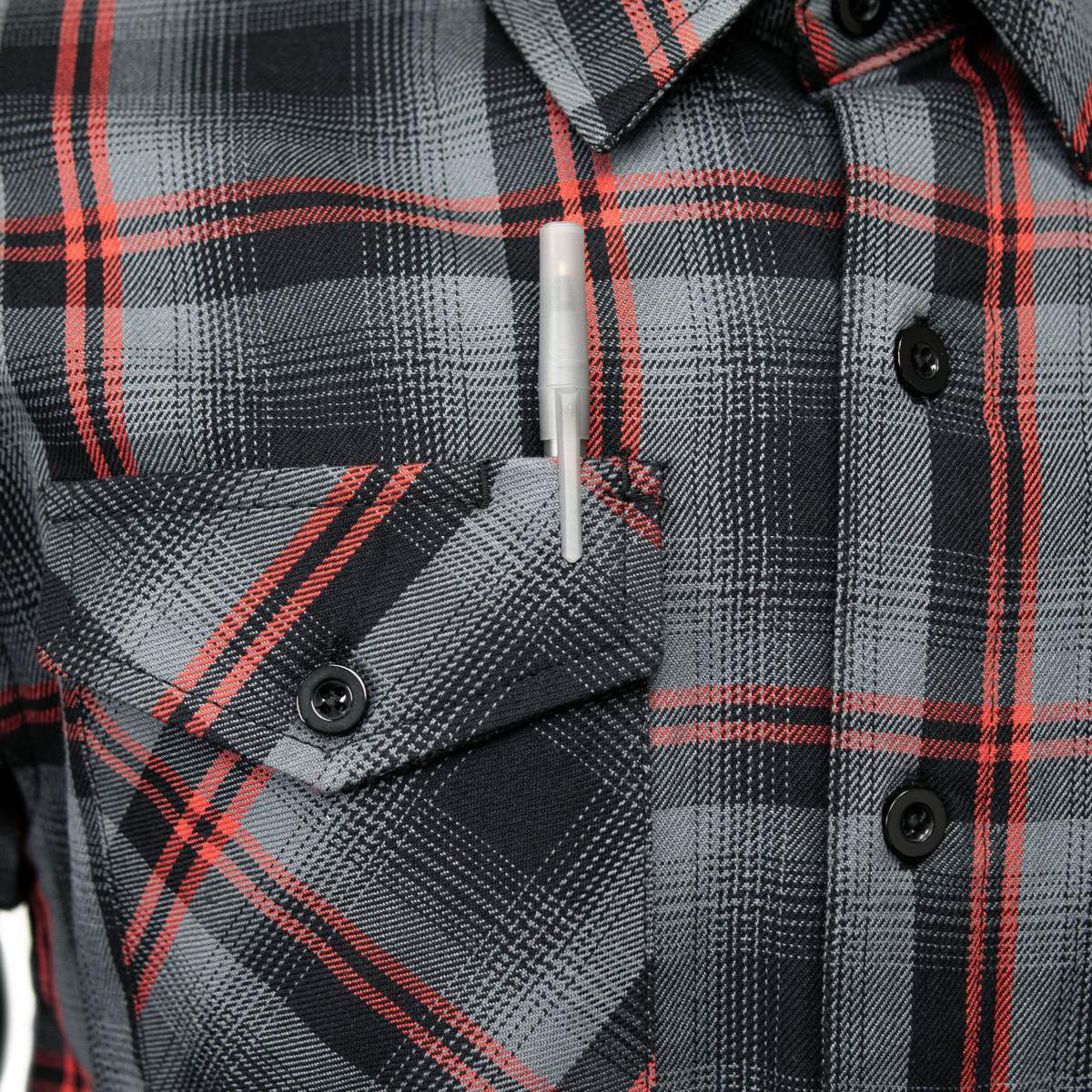 MMCC Men's Eclipse Grey Black Red Plaid Flannel Shirt - 100% Cotton with Microfiber Wipe Panel -MMC11605