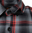 MMCC Men's Eclipse Grey Black Red Plaid Flannel Shirt - 100% Cotton with Microfiber Wipe Panel -MMC11605