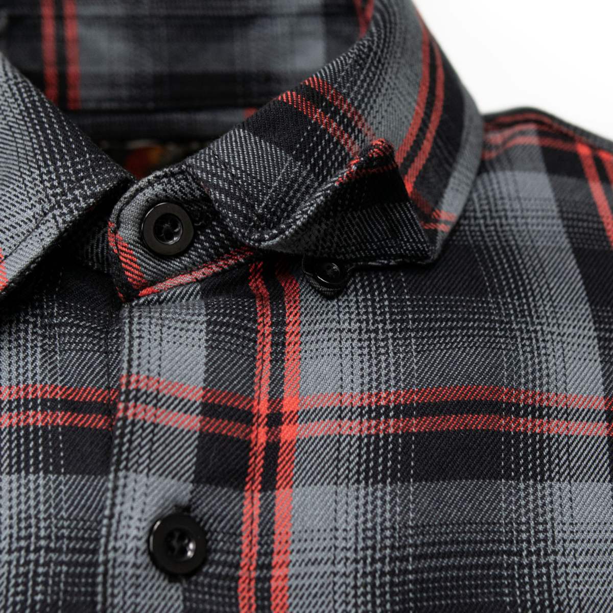 MMCC Men's Eclipse Grey Black Red Plaid Flannel Shirt - 100% Cotton with Microfiber Wipe Panel -MMC11605
