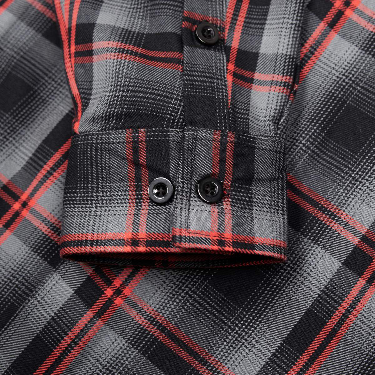 MMCC Men's Eclipse Grey Black Red Plaid Flannel Shirt - 100% Cotton with Microfiber Wipe Panel -MMC11605