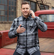 MMCC Men's Mastodon Grey Black White Plaid Flannel Shirt - 100% Cotton with Microfiber Wipe Panel - MMC11606