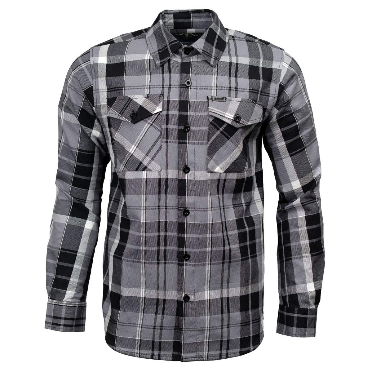 MMCC Men's Mastodon Grey Black White Plaid Flannel Shirt - 100% Cotton with Microfiber Wipe Panel - MMC11606