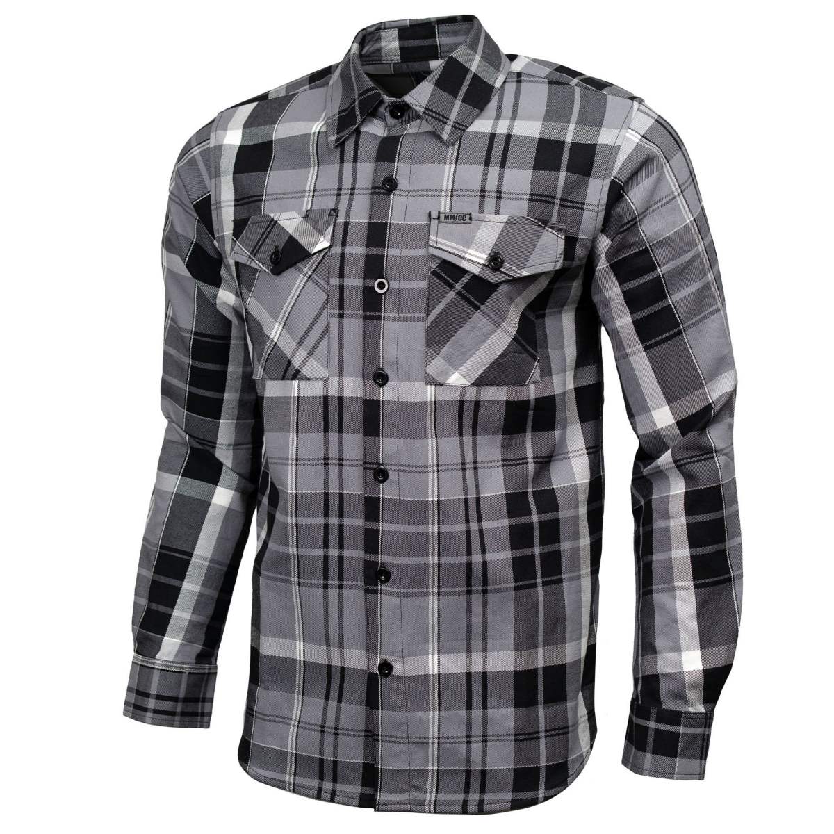 MMCC Men's Mastodon Grey Black White Plaid Flannel Shirt - 100% Cotton with Microfiber Wipe Panel - MMC11606