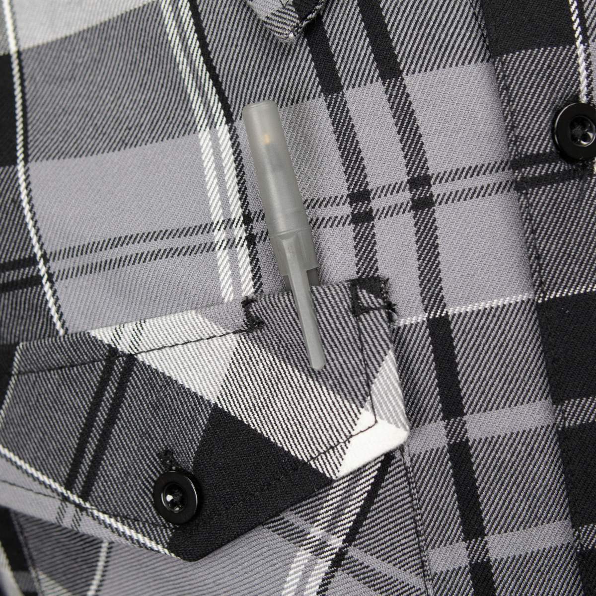 MMCC Men's Mastodon Grey Black White Plaid Flannel Shirt - 100% Cotton with Microfiber Wipe Panel - MMC11606