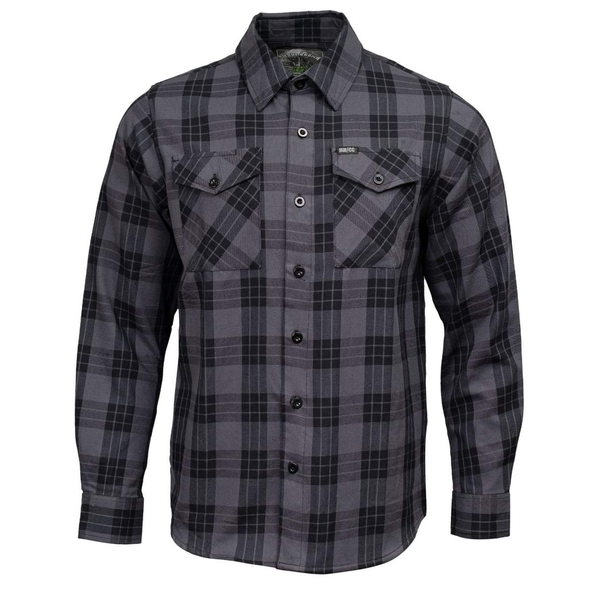 MMCC Men's Smoke Screen Grey Black Plaid Flannel Shirt - 100% Cotton with Microfiber Wipe Panel - MMC11607