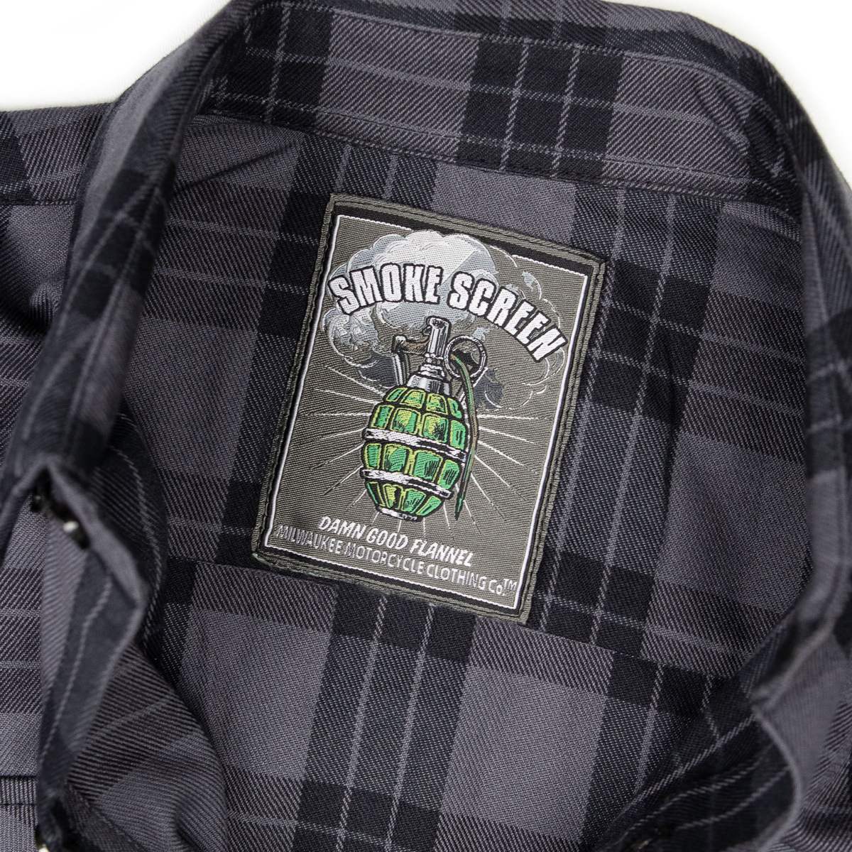 MMCC Men's Smoke Screen Grey Black Plaid Flannel Shirt - 100% Cotton with Microfiber Wipe Panel - MMC11607