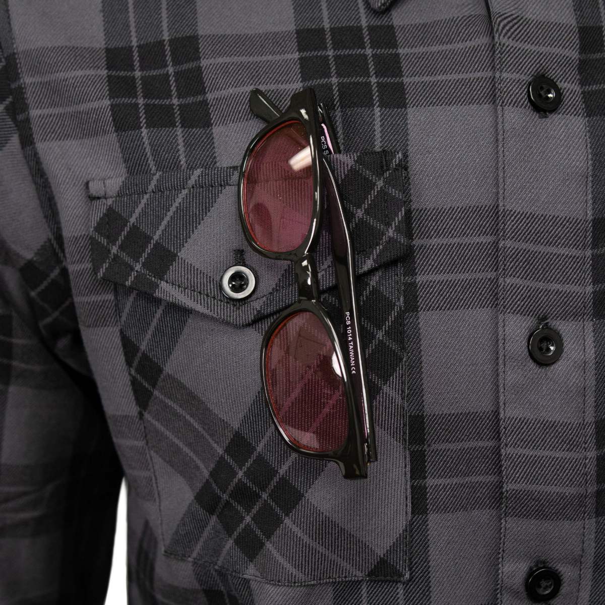 MMCC Men's Smoke Screen Grey Black Plaid Flannel Shirt - 100% Cotton with Microfiber Wipe Panel - MMC11607