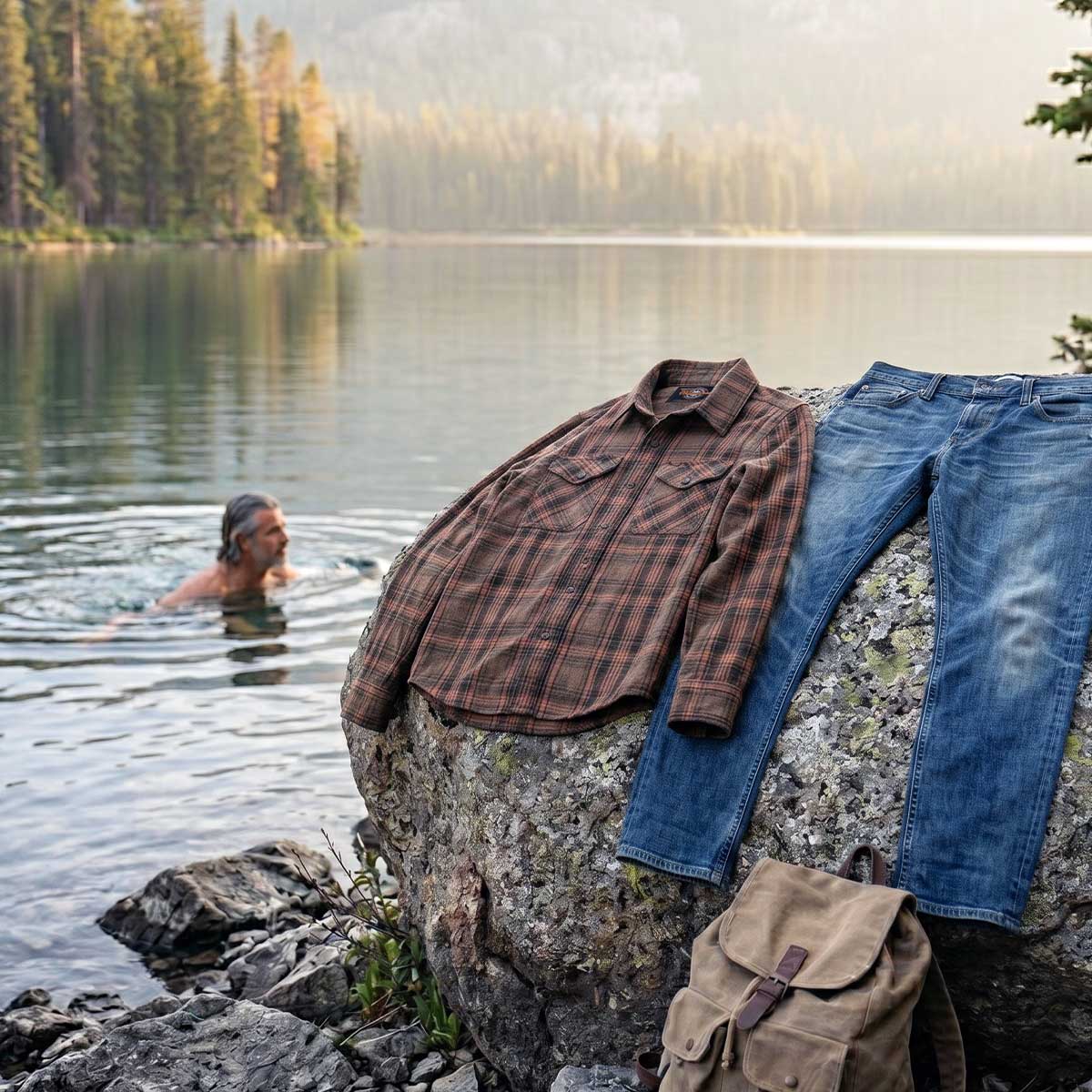 MMCC Men's Brimstone Plaid Black Orange Tan Flannel Shirt - 100% Cotton with Microfiber Wipe Panel - MMC11608