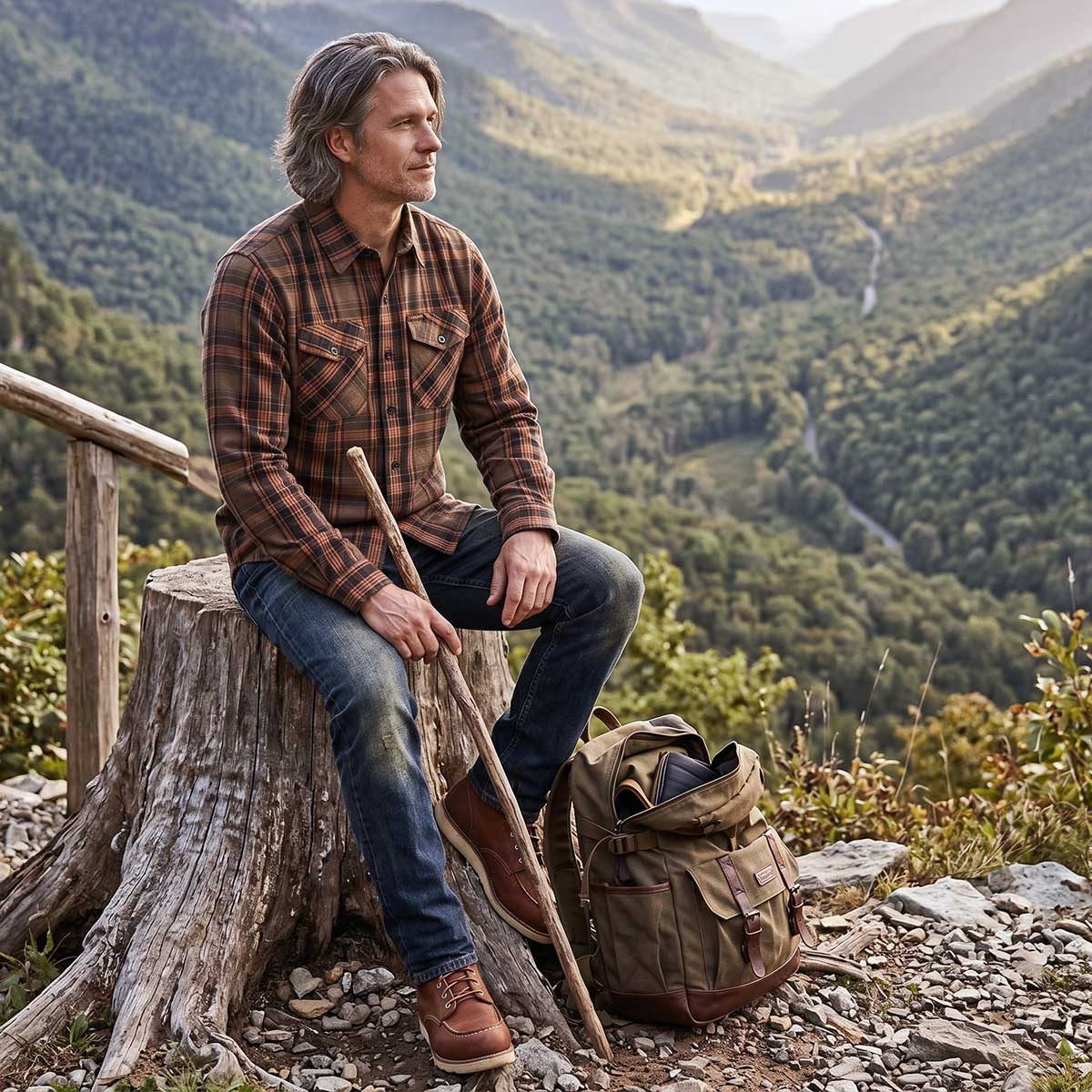 MMCC Men's Brimstone Plaid Black Orange Tan Flannel Shirt - 100% Cotton with Microfiber Wipe Panel - MMC11608