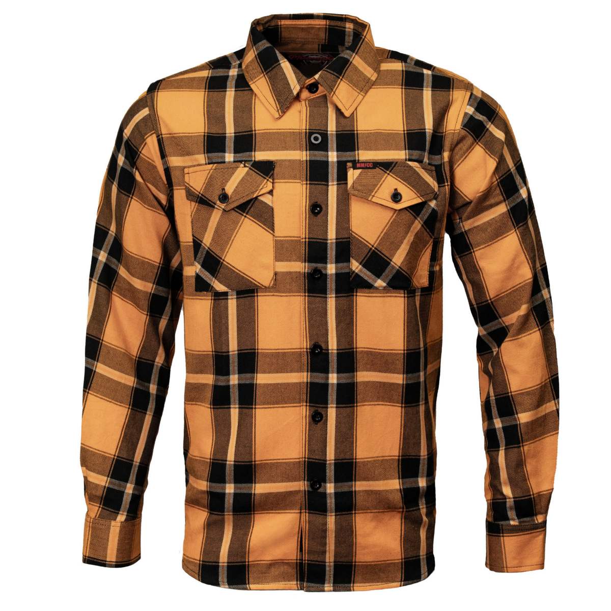 MMCC Deadbolt Men's Mustard Black White Plaid Flannel Shirt - 100% Cotton with Microfiber Wipe Panel - MMC11620