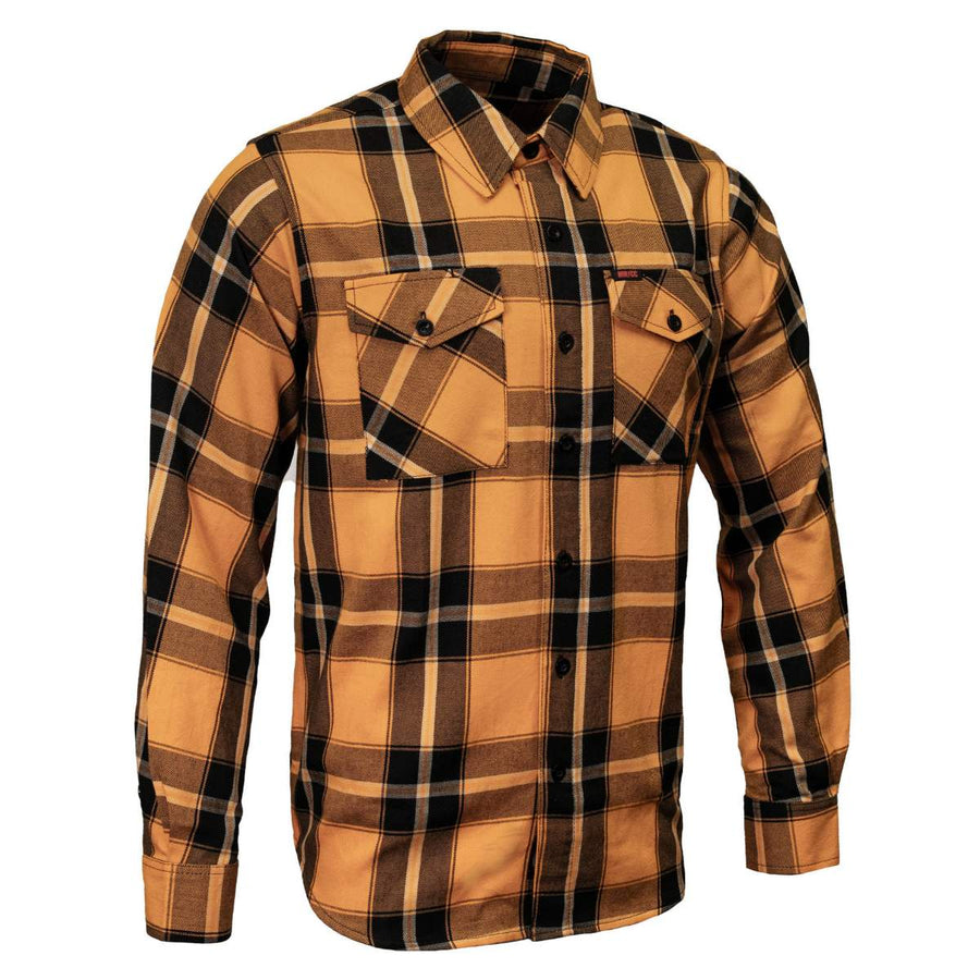 MMCC Deadbolt Men's Mustard Black White Plaid Flannel Shirt - 100% Cotton with Microfiber Wipe Panel - MMC11620