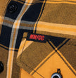 MMCC Deadbolt Men's Mustard Black White Plaid Flannel Shirt - 100% Cotton with Microfiber Wipe Panel - MMC11620