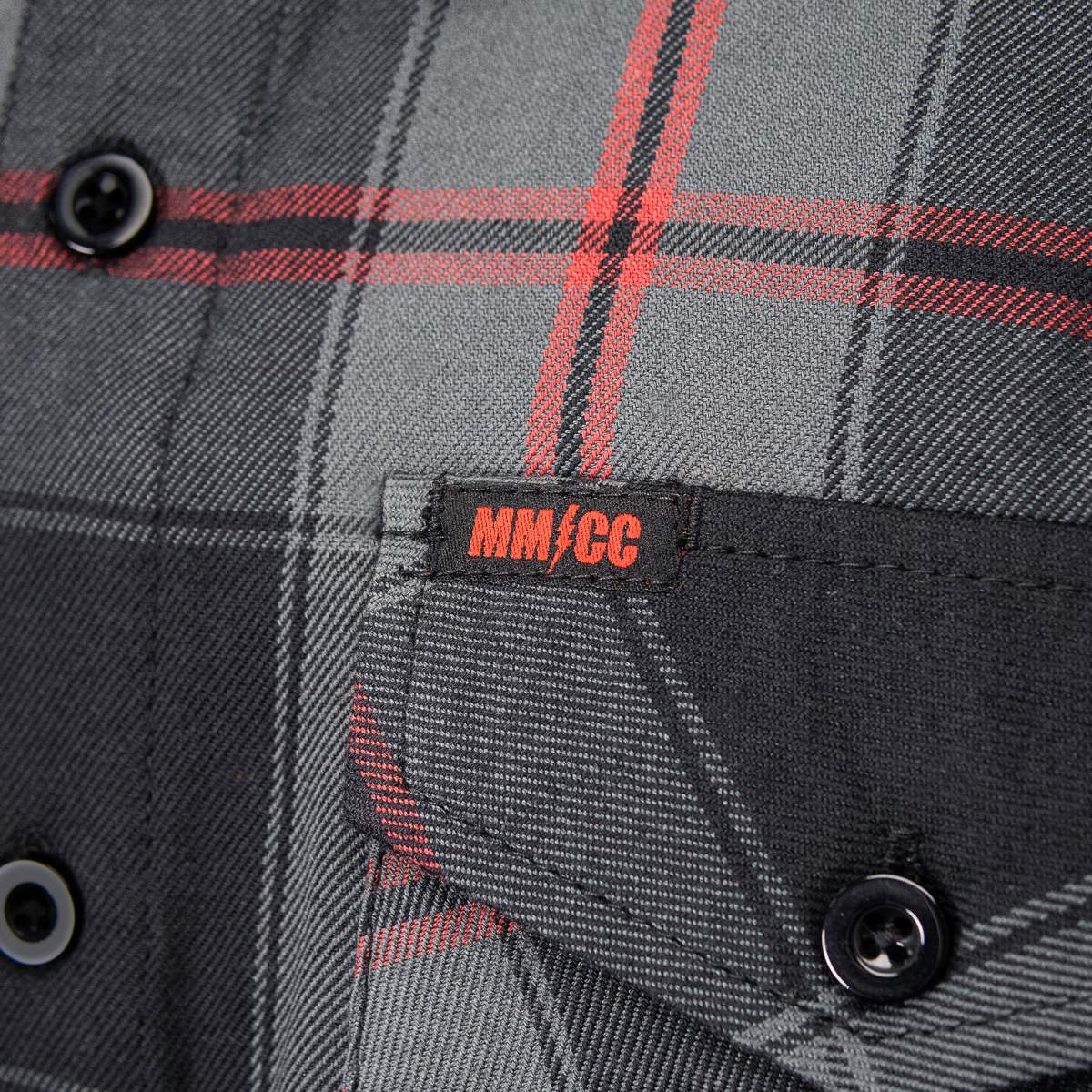 MMCC Blackout Men's Black Gray Red Plaid Flannel Shirt - 100% Cotton Long Sleeve Button-Up - MMC11622