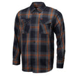 MMCC Burnline Men's Black Gray Orange Plaid Flannel Shirt - 100% Cotton Long Sleeve Button-Up - MMC11623