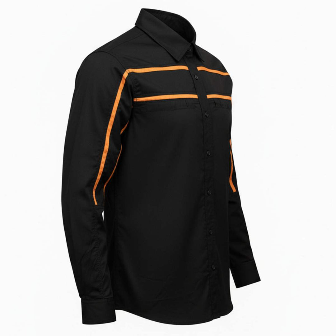 MMCC Men's Octane Long Sleeve Mechanic Shirt - Black with Orange Stripe - 50-50 Cotton Poly - MMCC16003