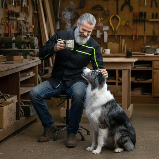 MMCC Men's Octane Long Sleeve Mechanic Shirt - Black with Neon Green Stripe - 50-50 Cotton Poly - MMCC16004