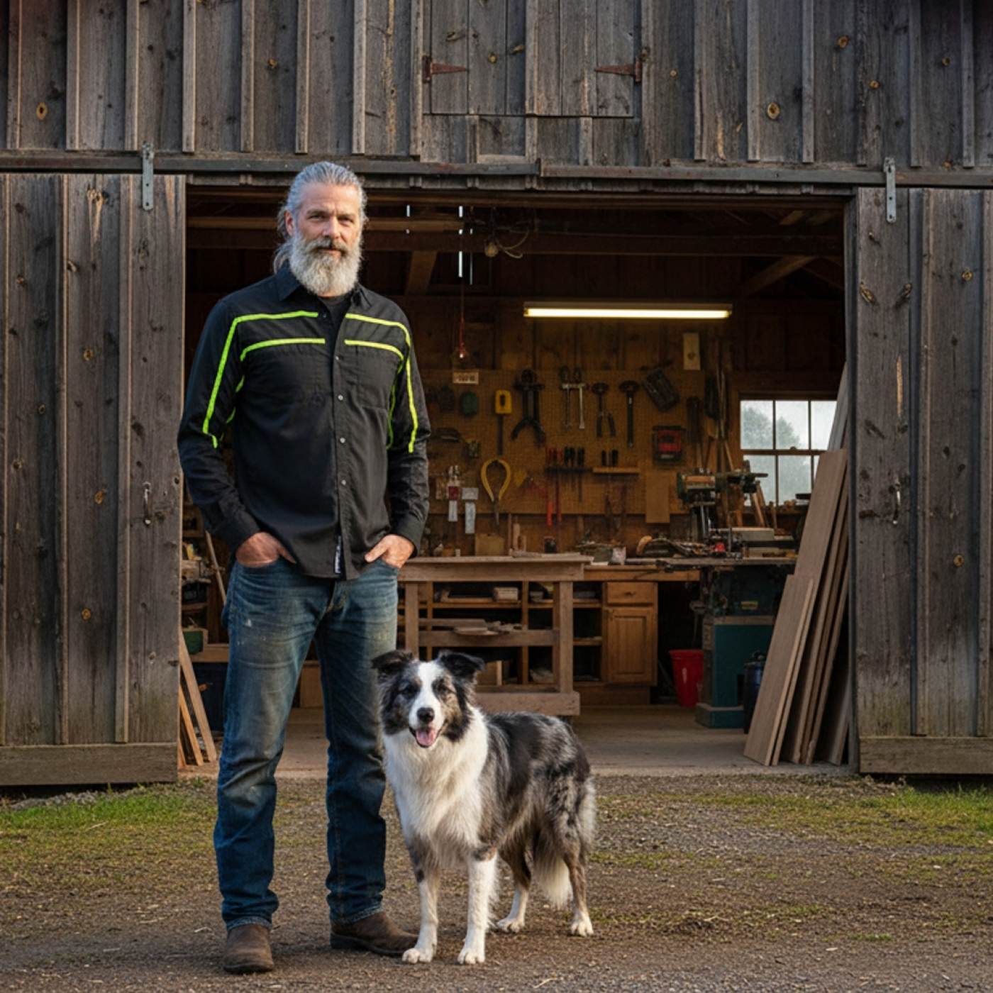 MMCC Men's Octane Long Sleeve Mechanic Shirt - Black with Neon Green Stripe - 50-50 Cotton Poly - MMCC16004