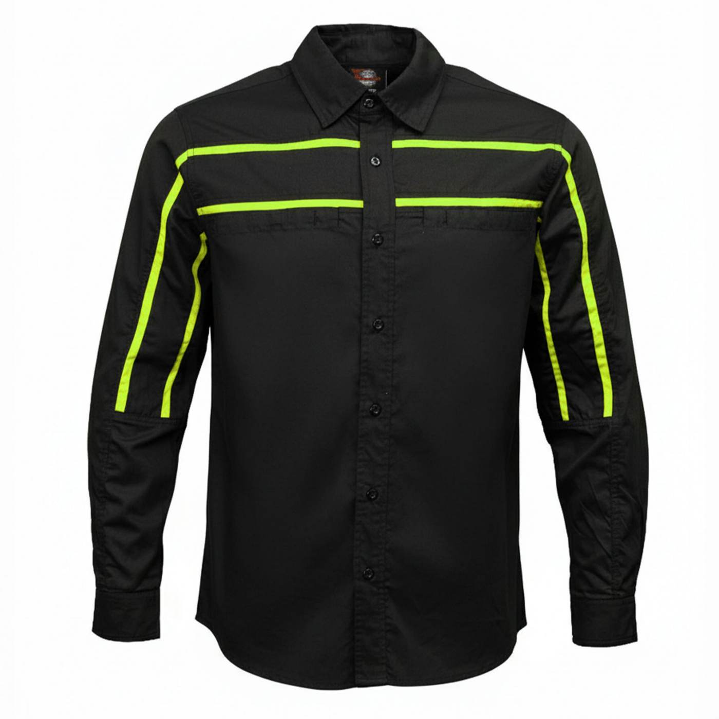 MMCC Men's Octane Long Sleeve Mechanic Shirt - Black with Neon Green Stripe - 50-50 Cotton Poly - MMCC16004