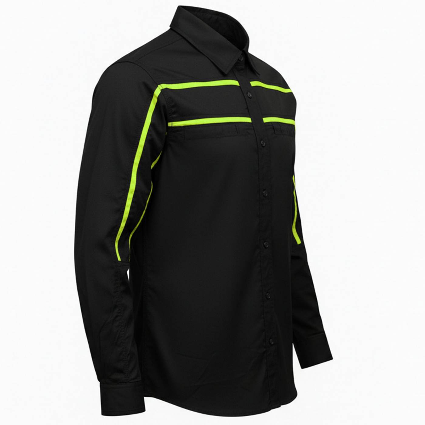 MMCC Men's Octane Long Sleeve Mechanic Shirt - Black with Neon Green Stripe - 50-50 Cotton Poly - MMCC16004