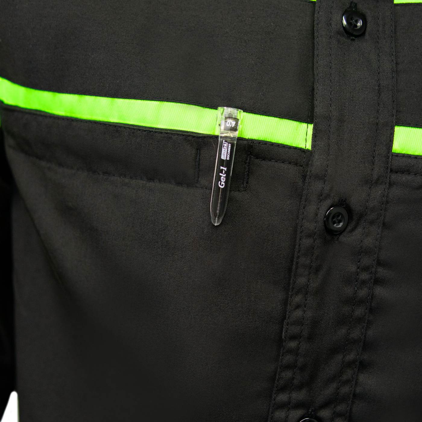 MMCC Men's Octane Long Sleeve Mechanic Shirt - Black with Neon Green Stripe - 50-50 Cotton Poly - MMCC16004