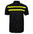 MMCC Men's Petrol Mechanic Button Up Shop Shirt, Reflective Strip, 2-Chest Pockets - Black-Neon Green - MMC16005