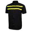 MMCC Men's Petrol Mechanic Button Up Shop Shirt, Reflective Strip, 2-Chest Pockets - Black-Neon Green - MMC16005