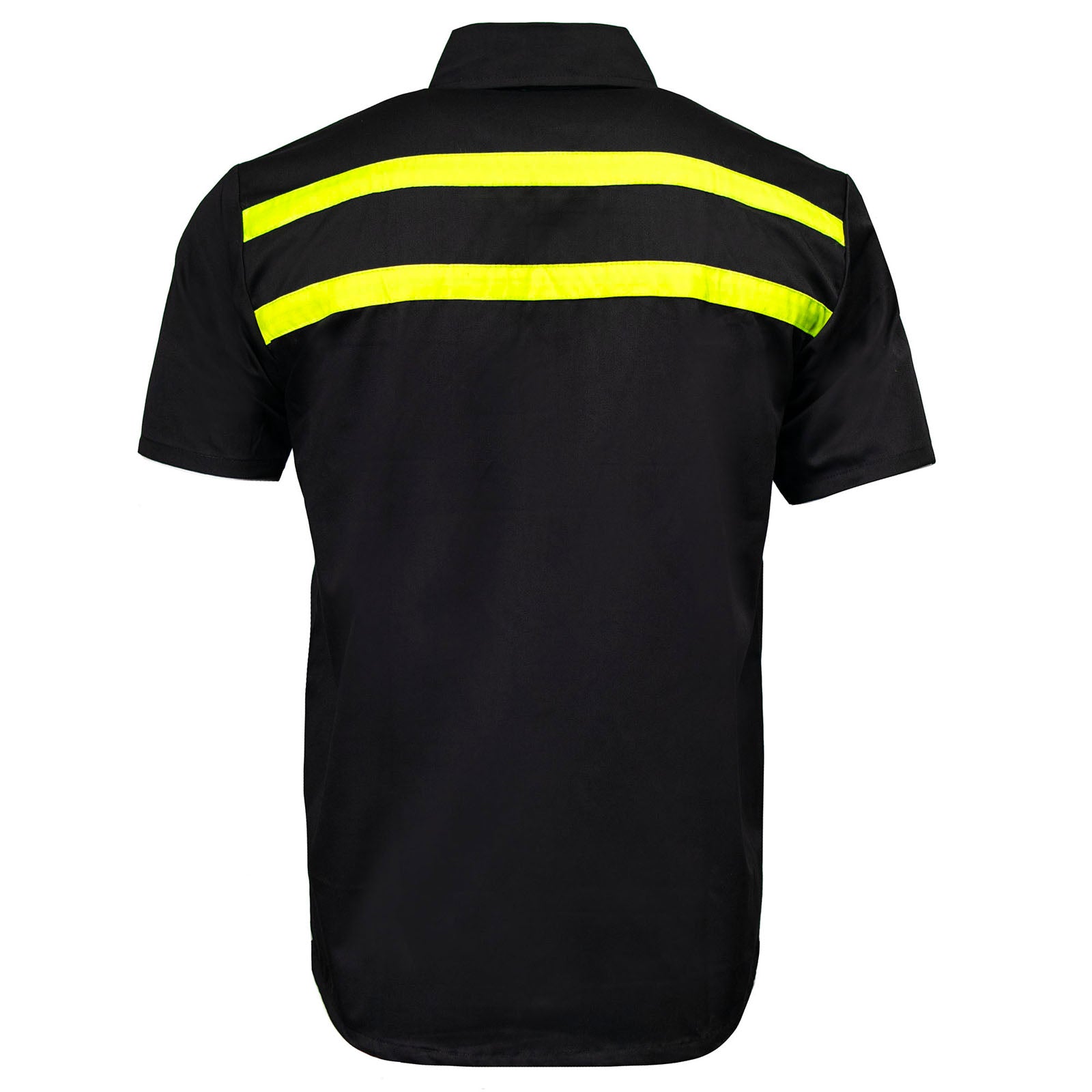 MMCC Men's Petrol Mechanic Button Up Shop Shirt, Reflective Strip, 2-Chest Pockets - Black-Neon Green - MMC16005