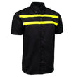 MMCC Men's Petrol Mechanic Button Up Shop Shirt, Reflective Strip, 2-Chest Pockets - Black-Neon Green - MMC16005