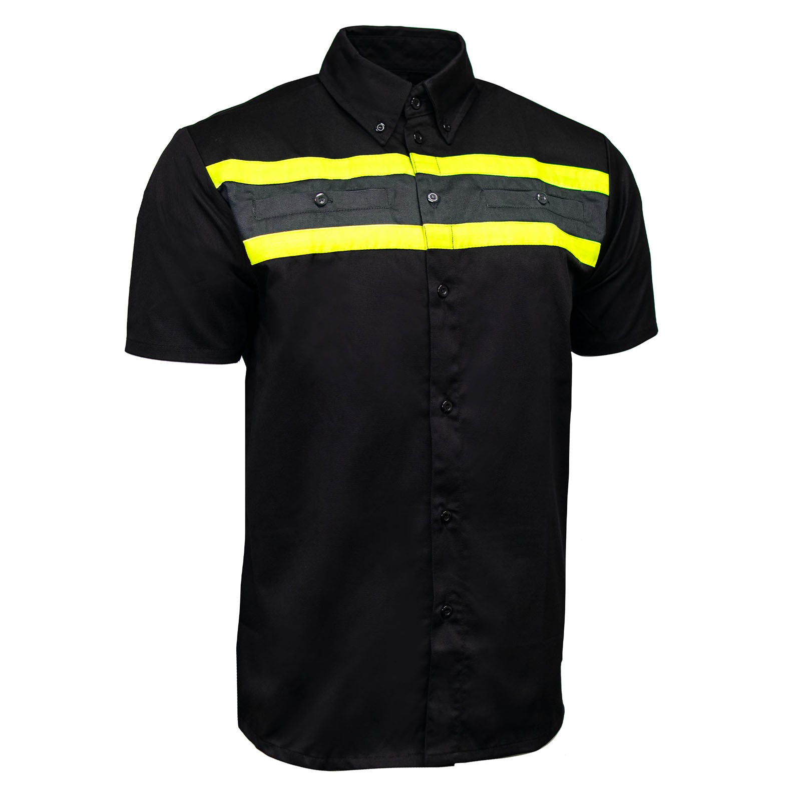 MMCC Men's Petro Mechanic Button Up Shop Shirt, Reflective Strip, 2-Chest Pockets - Black-Grey-Green - MMC16007