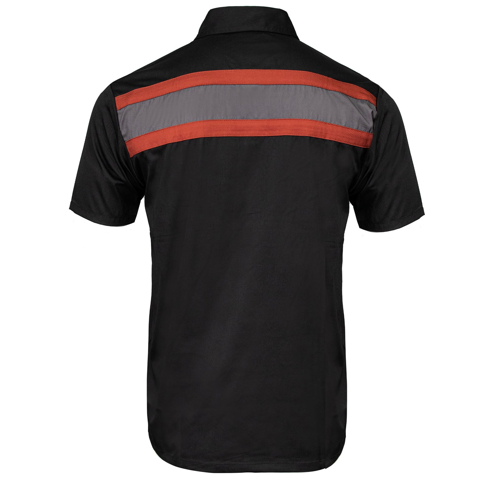 MMCC Men's Petro Mechanic Button Up Shop Shirt, Reflective Strip, 2-Chest Pockets - Black-Grey-Orange - MMC16008
