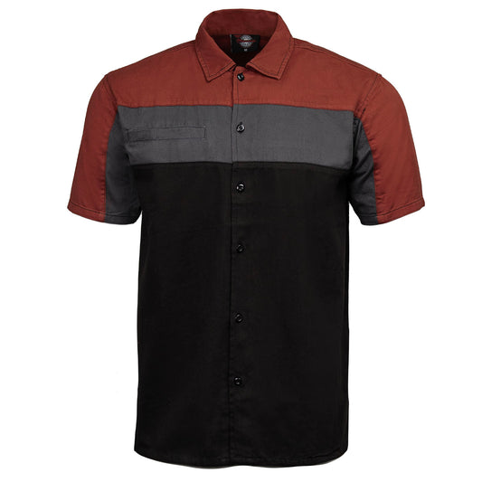 MMCC Men's Pit Stop Mechanic Button Up Shop Shirt, Reflective Strip, 2-Chest Pockets - Black-Grey-Orange - MMC16009