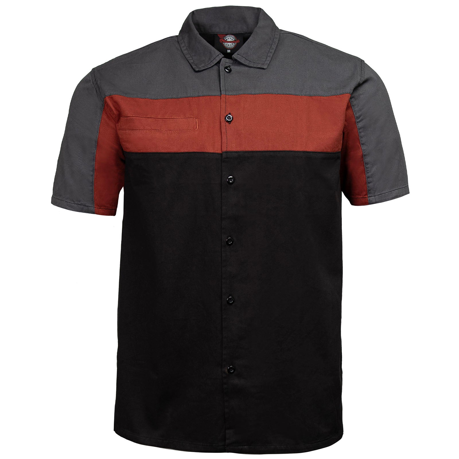 MMCC Men's Pit Stop Classic Mechanic Button Up Shirt - Dual Chest Pockets - Microfiber Panel - Rider Ready - MMC16010