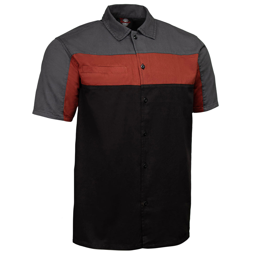 MMCC Men's Pit Stop Classic Mechanic Button Up Shirt - Dual Chest Pockets - Microfiber Panel - Rider Ready - MMC16010