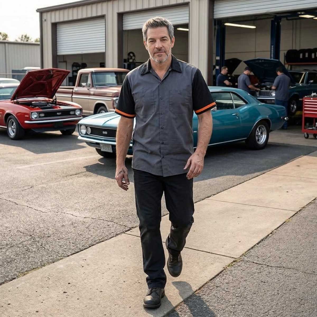 MMCC Men's Pit Line Mechanic Button Up Shirt - Dual Chest Pockets - Microfiber Panel - Rider Ready - MMC16023