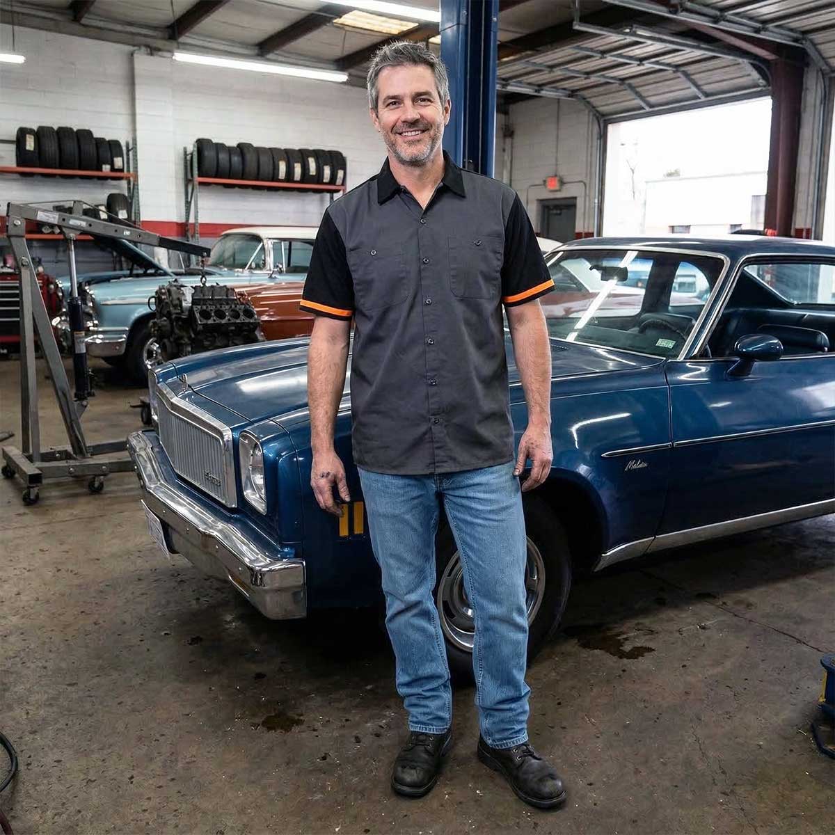 MMCC Men's Pit Line Mechanic Button Up Shirt - Dual Chest Pockets - Microfiber Panel - Rider Ready - MMC16023