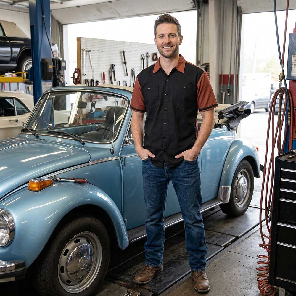 MMCC Men's Pit Line Mechanic Button Up Shirt - Dual Chest Pockets - Microfiber Panel - Rider Ready - MMC16025