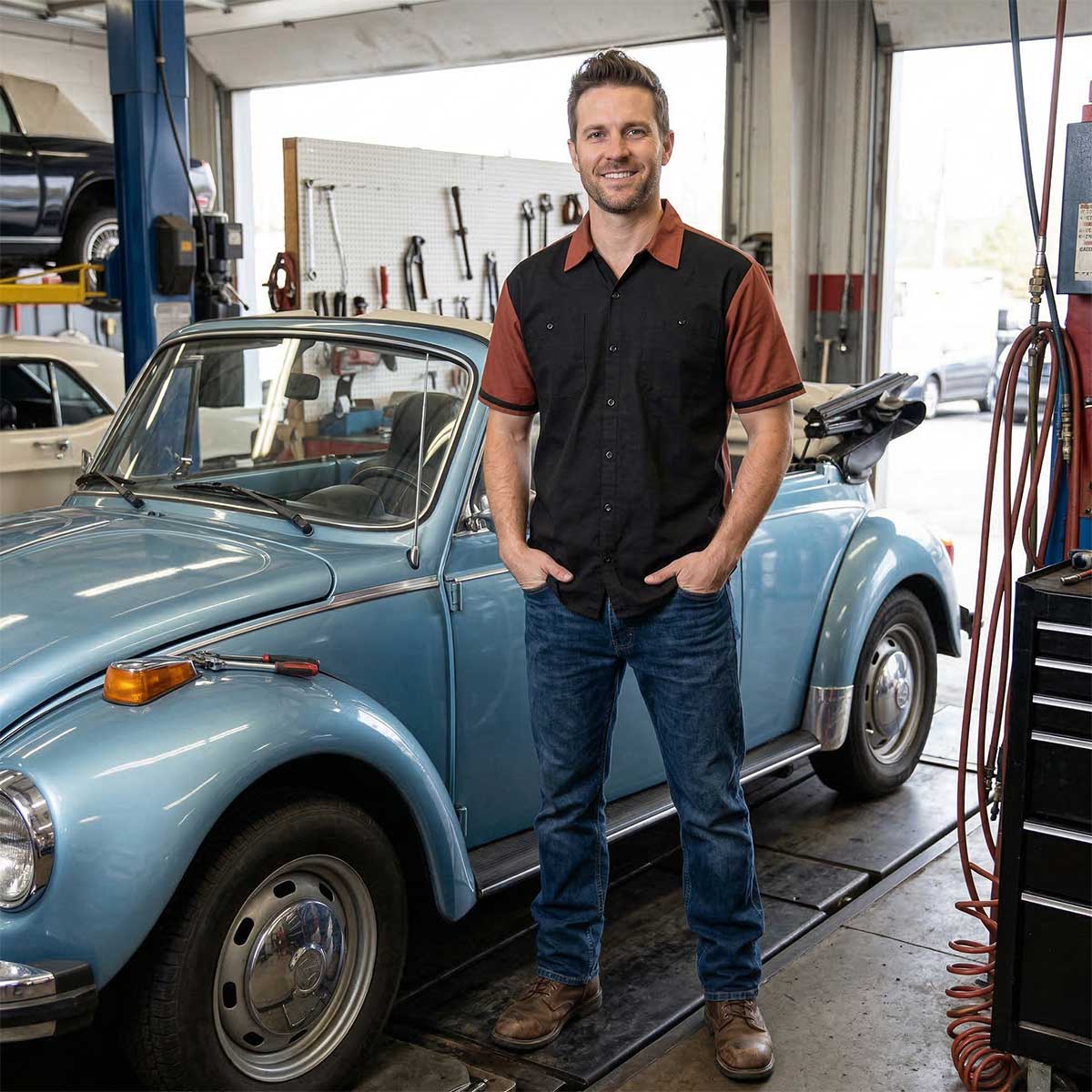 MMCC Men's Pit Line Mechanic Button Up Shirt - Dual Chest Pockets - Microfiber Panel - Rider Ready - MMC16025