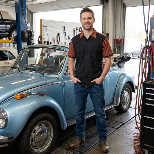 MMCC Men's Pit Line Mechanic Button Up Shirt - Dual Chest Pockets - Microfiber Panel - Rider Ready - MMC16025