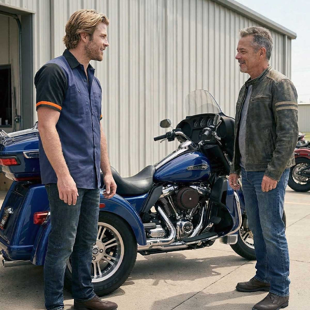 MMCC Men's Pit Line Mechanic Button Up Shirt - Dual Chest Pockets - Microfiber Panel - Rider Ready - MMC16026