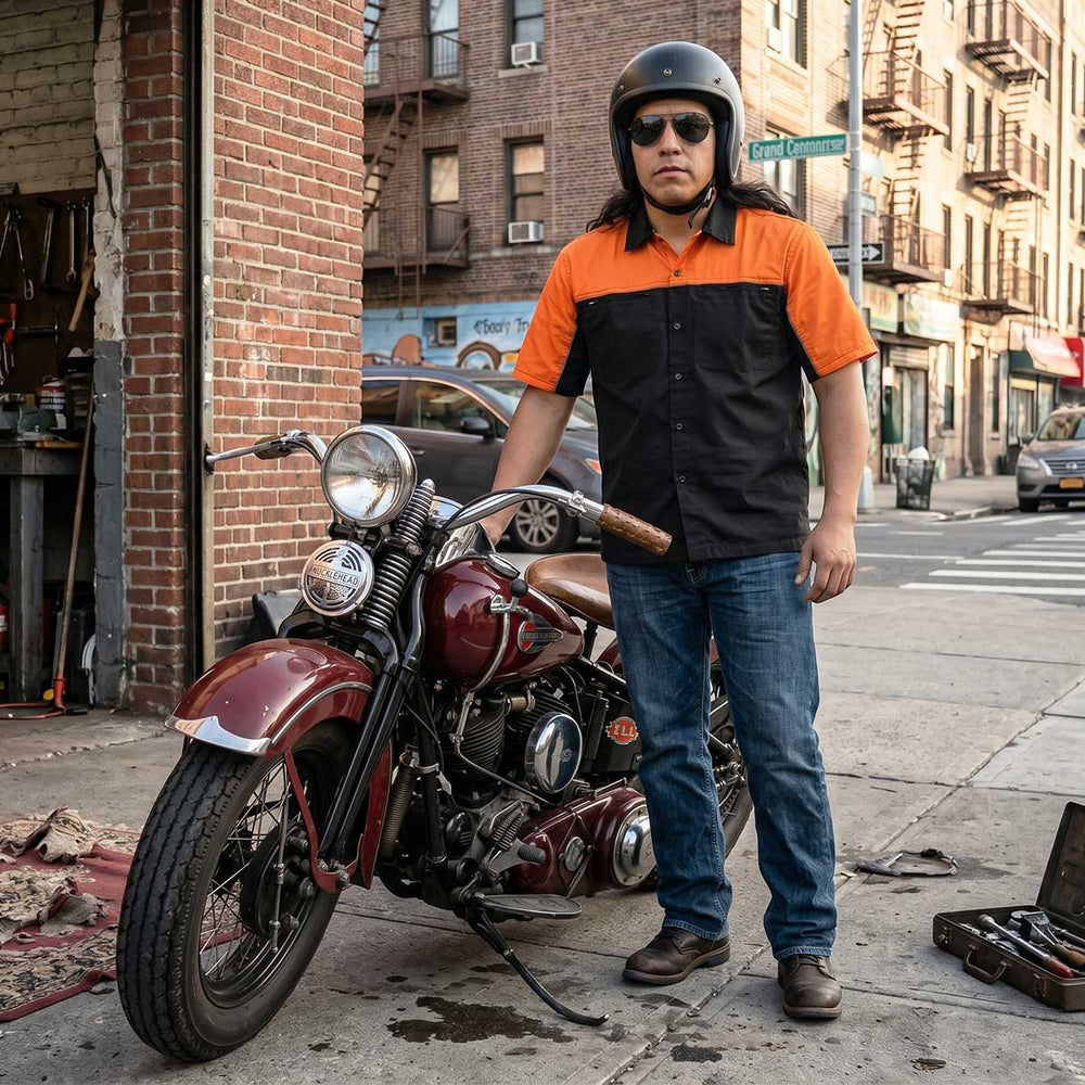 MMCC Men's Reveline Classic Mechanic Shirt - 100% Cotton - 2 Chest Zipper Pockets - Microfiber Panel