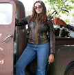Milwaukee Motorcycle Clothing Co. Women’s Rebel Scooter Style Vinage Brown Leather Jacket w/ Mandarin Collar MMC20003