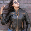 Milwaukee Motorcycle Clothing Co. Women’s Rebel Scooter Style Vinage Brown Leather Jacket w/ Mandarin Collar MMC20003
