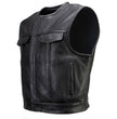 MMCC Men's Low Key Black Leather Motorcycle Vest - MMC30000