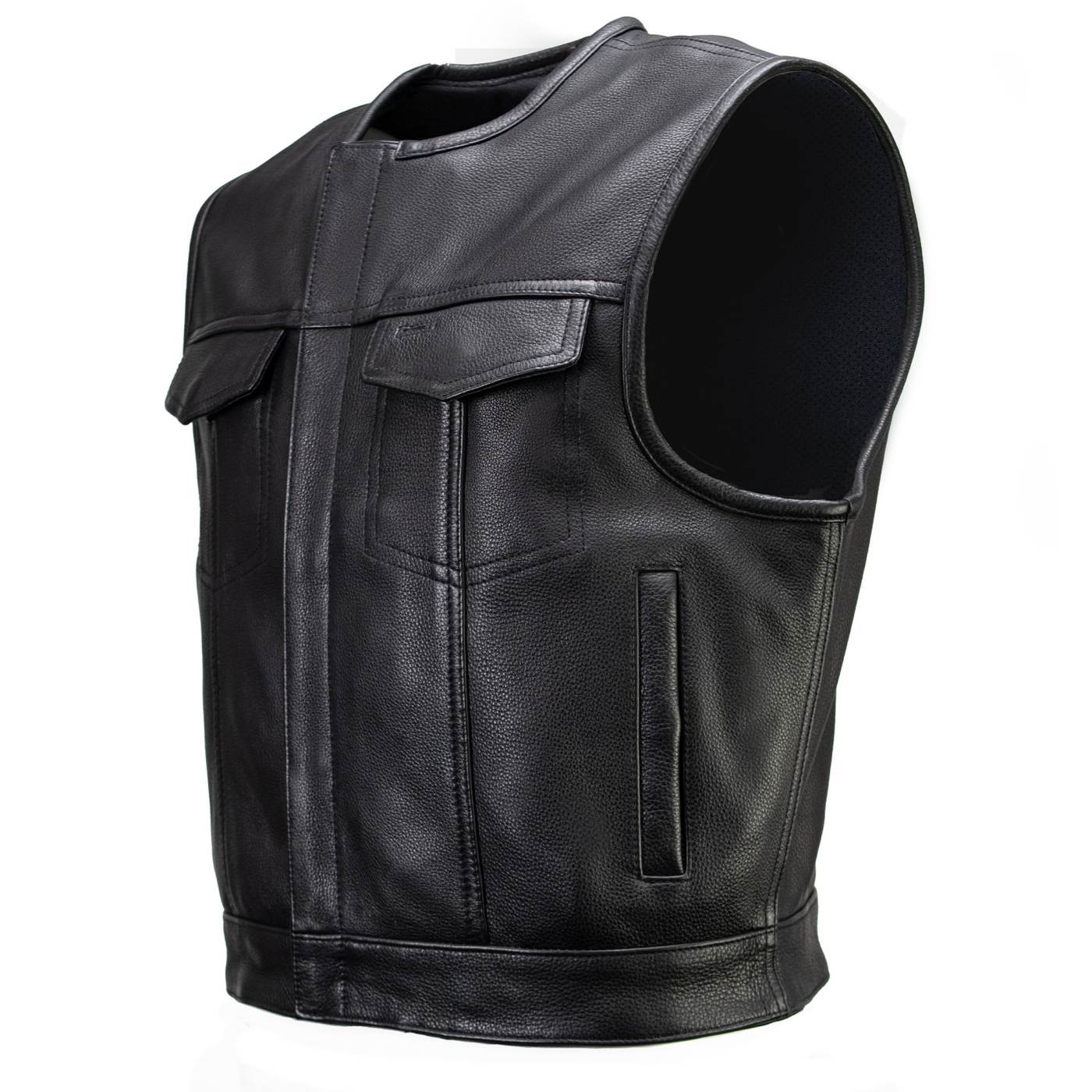 MMCC Men's Low Key Black Leather Motorcycle Vest - MMC30000