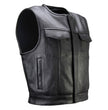 Milwaukee Motorcycle Clothing Co. Men's Low-Key Premium Black Leather Club Style Biker Vest MMC30000